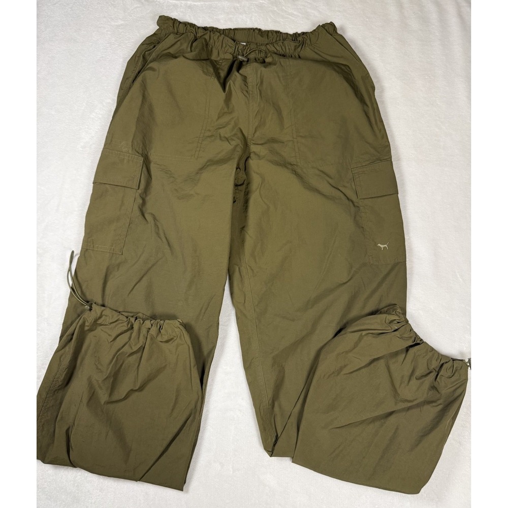 PINK Victoria's Secret XS Olive Green Parachute Cargo Pants Wide Leg Nylon‎